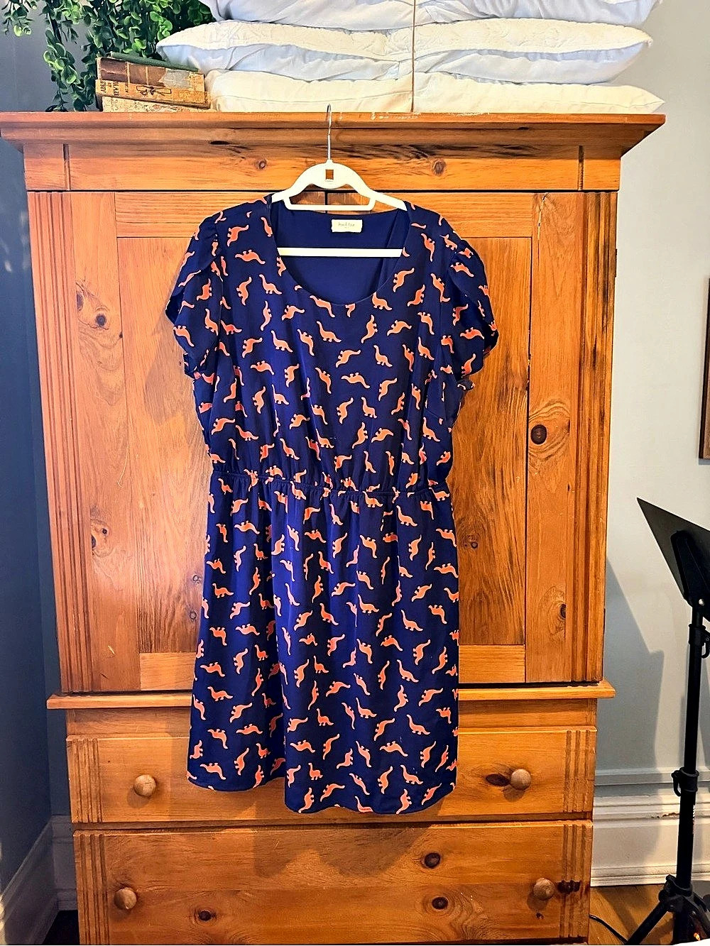 Peach Love Mini Dino Print Dress in Blue & Orange